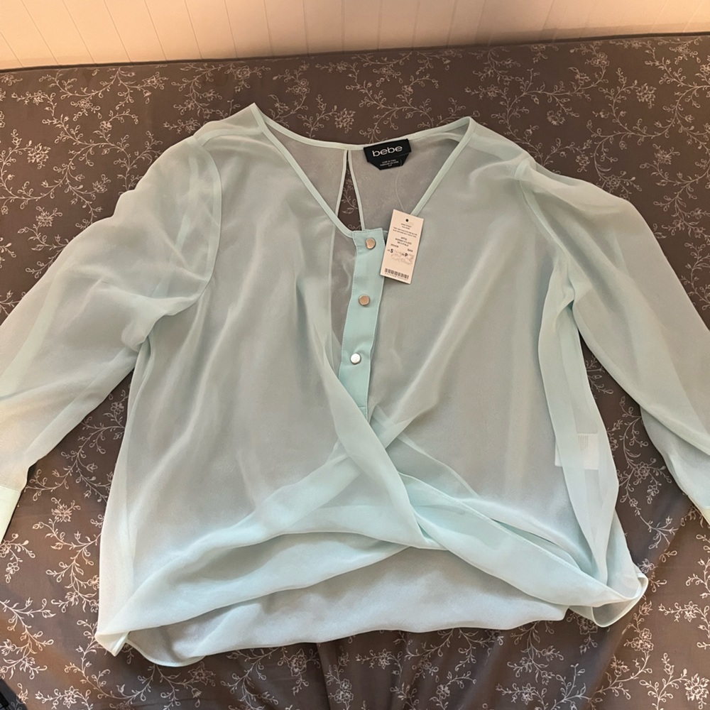 Bebe see through teal blouse